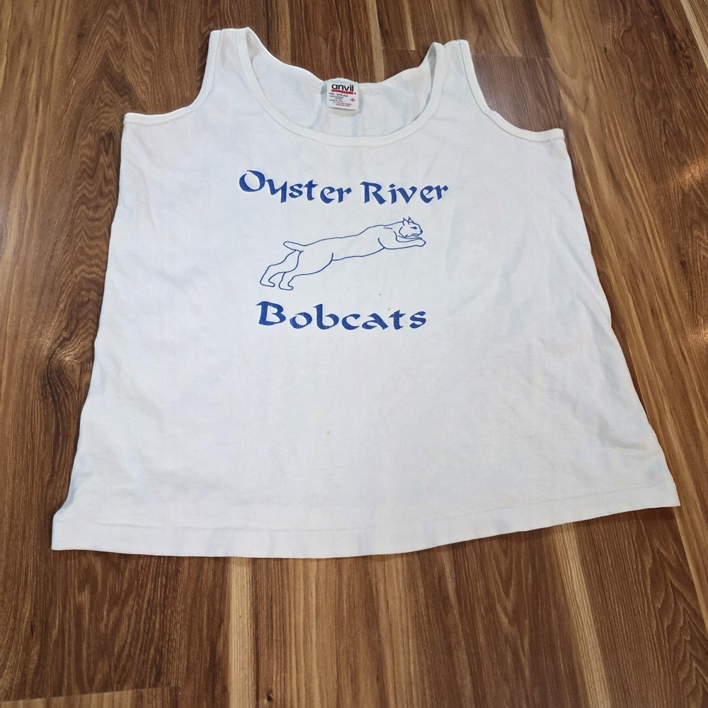 Vintage Oyster River Bobcats Shirt Womens Small White Anvil Graphic Tank